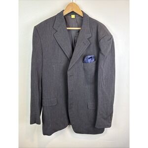 Canali Size 56 Blazer 100% Wool Gray Chambray Made In Italy